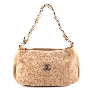 Chanel Camellia Embossed Suede & Leather Hobo Bag